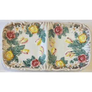 Vintage Norleans Ceramic Rectangular Divided Tray Flowers Floral Made In Japan
